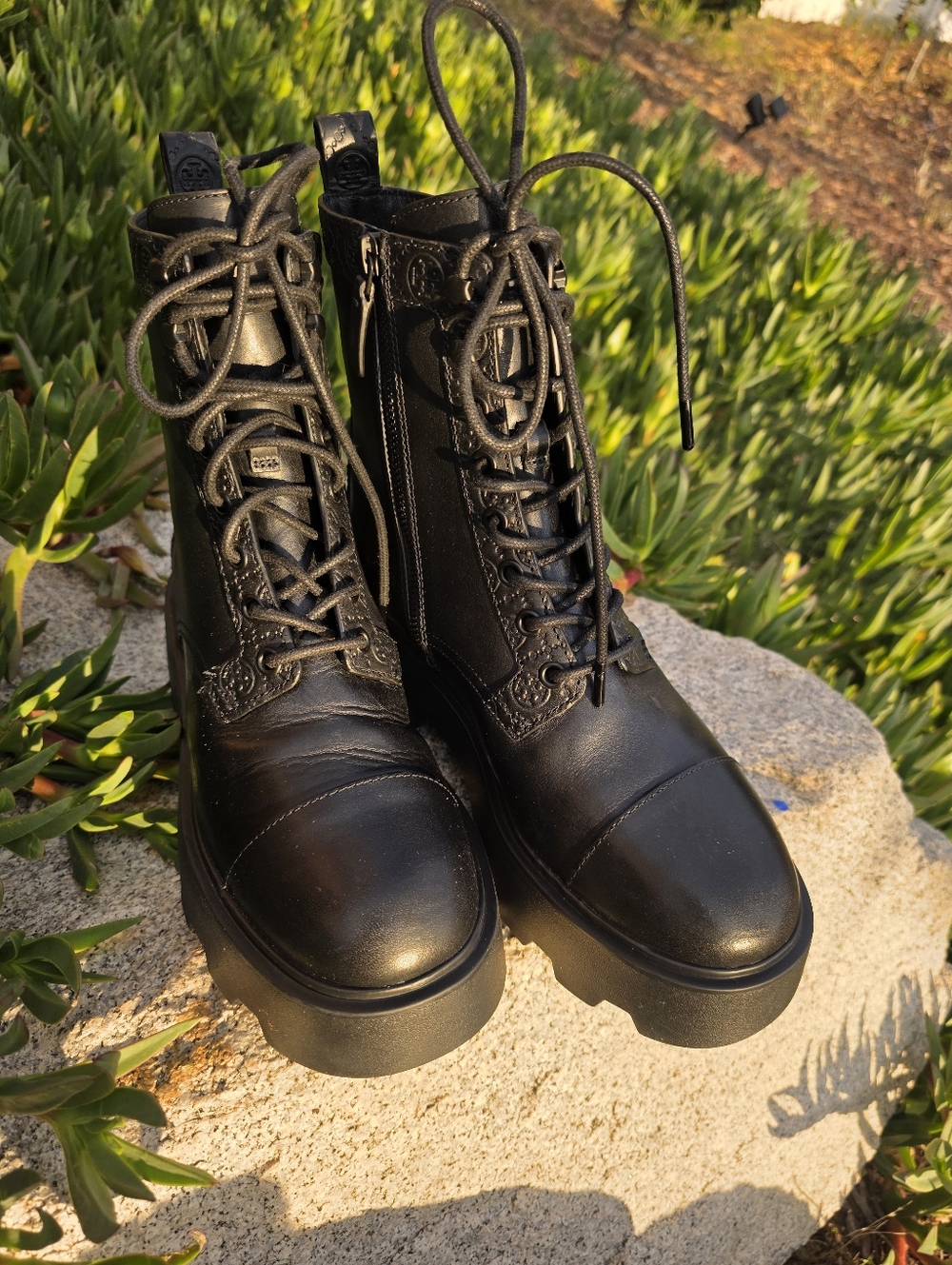 Tory Burch Black Lace-Up Women's Combat Boots